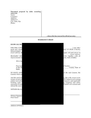 Picture of Idaho Warranty Deed Form