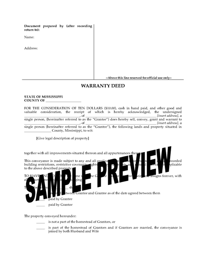 Picture of Mississippi Warranty Deed Form