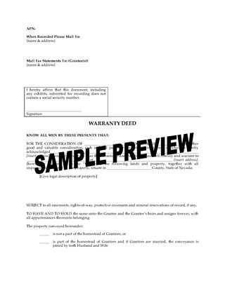 Picture of Nevada Warranty Deed Form