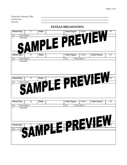 Picture of Extras Breakdown Sheet for Film Production