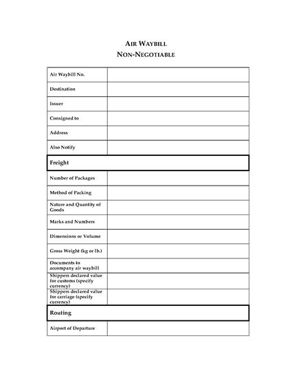 Picture of Non-Negotiable Air Waybill / Bill of Lading