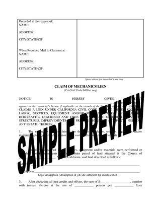 Picture of California Claim of Mechanics Lien Form