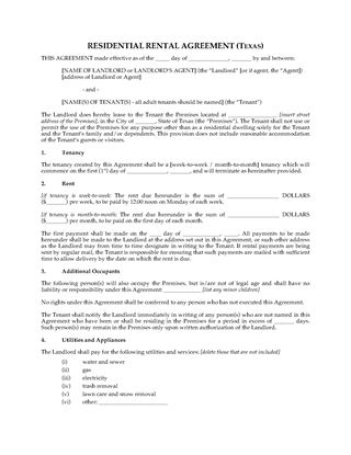 Picture of Texas Rental Agreement for Residential Premises
