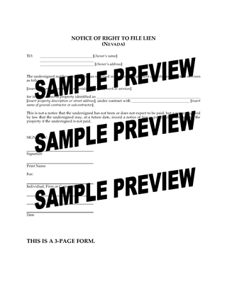 Picture of Nevada Notice of Right to File Lien