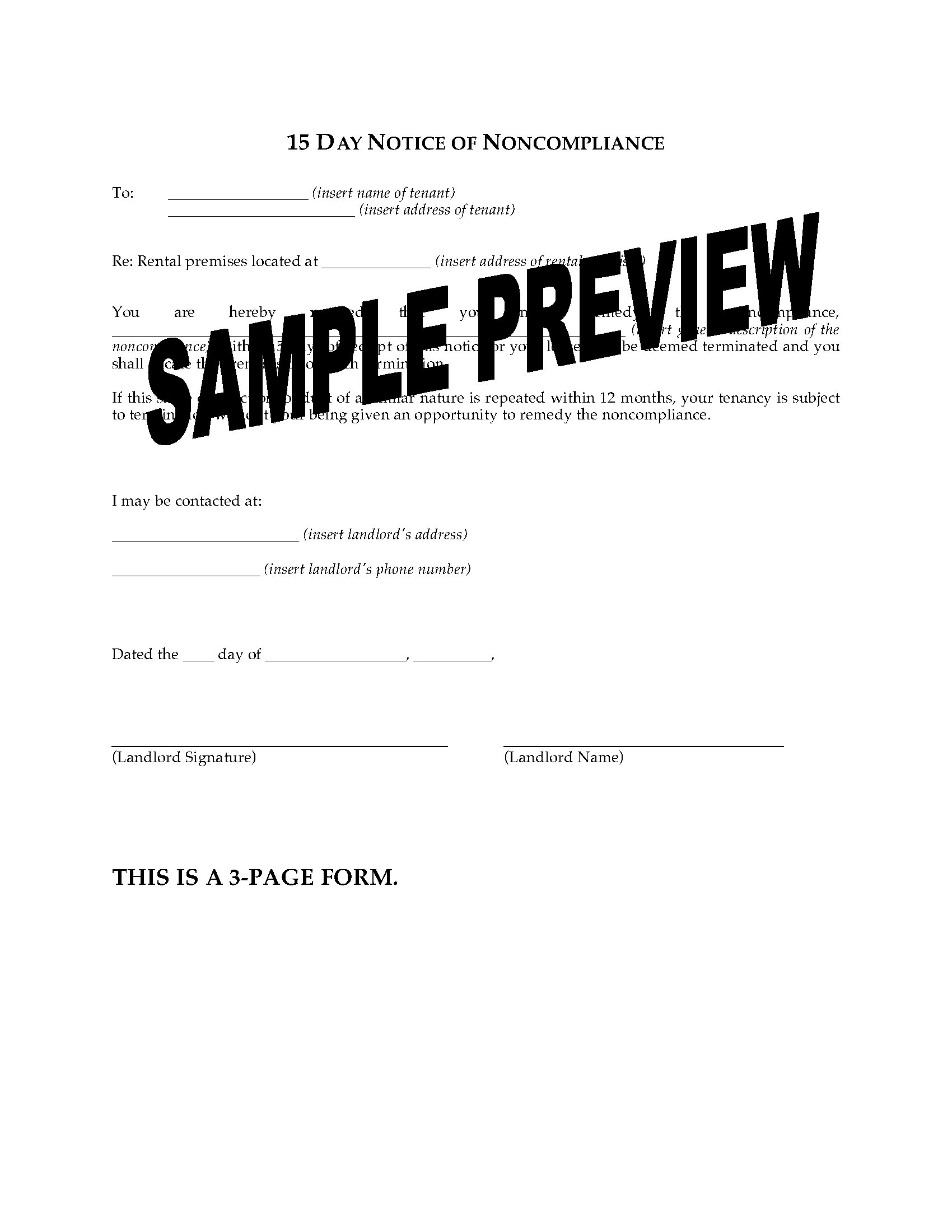 Florida 15 Day Notice Of Noncompliance Legal Forms And Business Templates Megadox Com