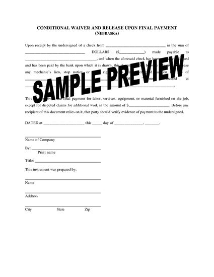 Picture of Nebraska Lien Waiver and Release Forms Package