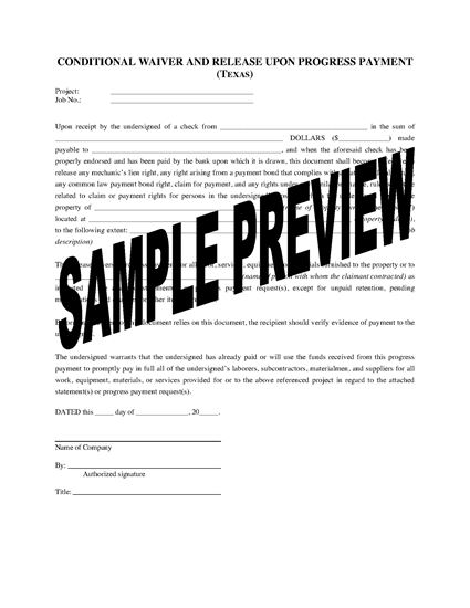 Picture of Texas Lien Waiver and Release Forms Package