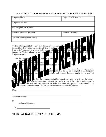 Picture of Utah Lien Waiver and Release Forms Package