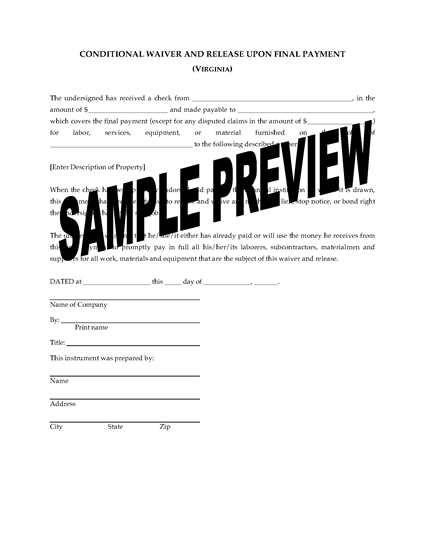 Picture of Virginia Lien Waiver and Release Forms Package