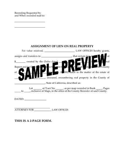 Picture of California Assignment of Lien on Real Property