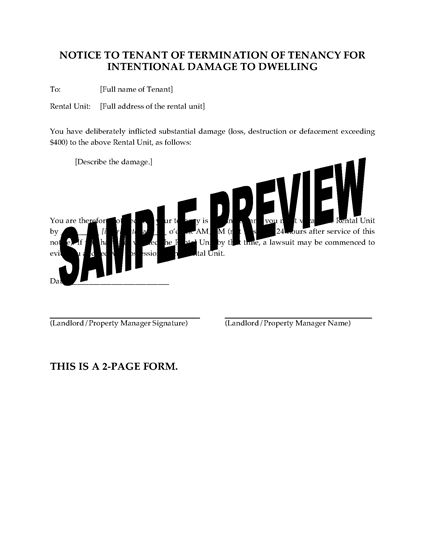 Picture of Alaska Notice of Termination of Tenancy for Intentional Damage to Dwelling