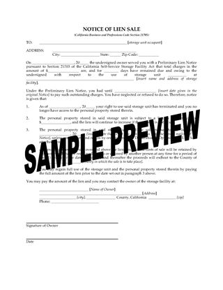 Picture of California Notice of Lien Sale Forms