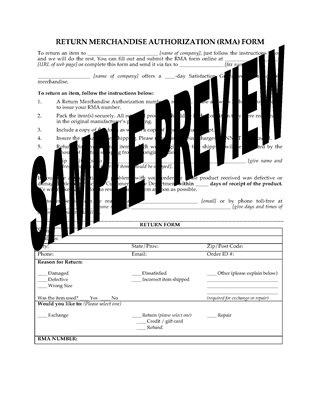 Picture of Return Merchandise Authorization (RMA) Form