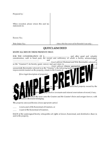 Picture of Iowa Quitclaim Deed from Husband and Wife to Individual