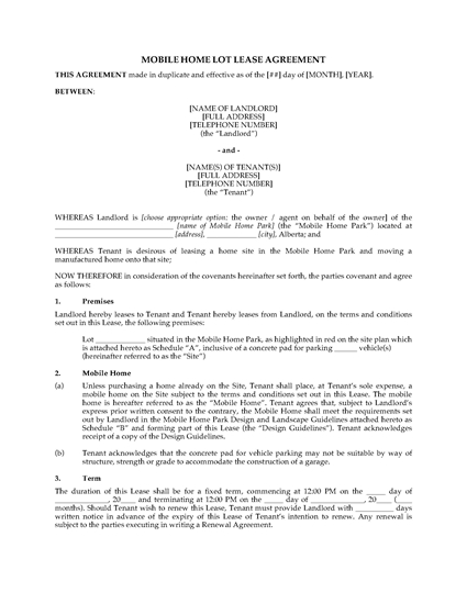 Picture of Alberta Mobile Home Lot Lease Agreement