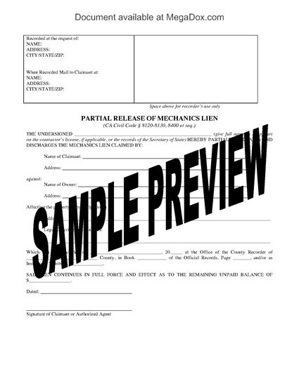 Picture of California Release of Mechanics Lien Forms