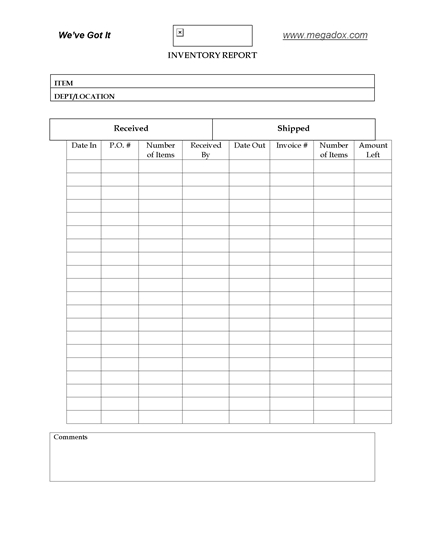 Picture of Inventory Report Form