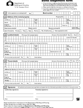 Picture of Bond Lodgement Form | New Zealand