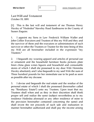 Picture of T. H. Huxley Last Will and Testament