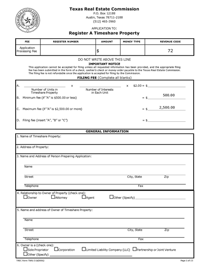Picture of Texas Application to Register Time Share Property