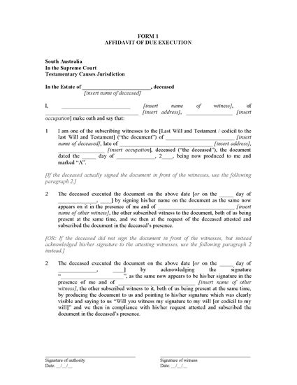 Picture of SA Affidavit of Due Execution of Will