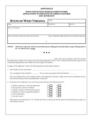 Picture of West Virginia Post Conviction Habeus Corpus Application Forms