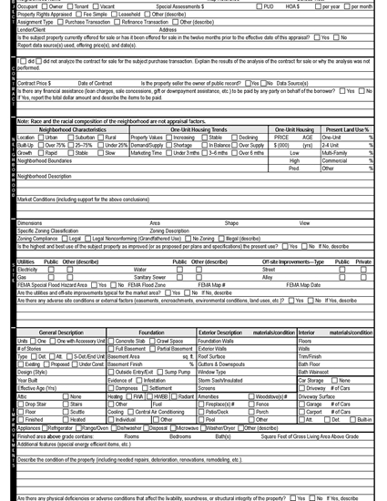 Picture of Uniform Residential Appraisal Report Form | USA