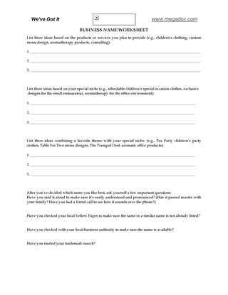 Picture of Business Name Worksheet