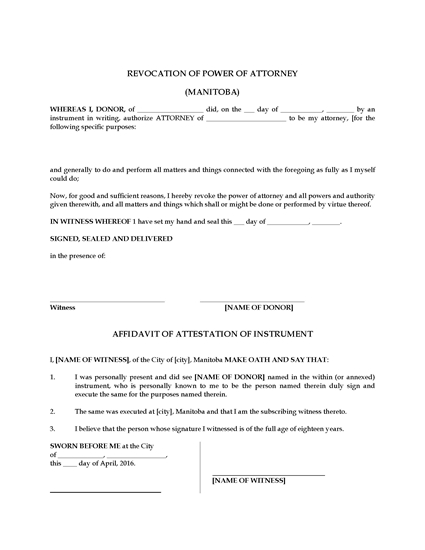 Picture of Manitoba Revocation of Power of Attorney