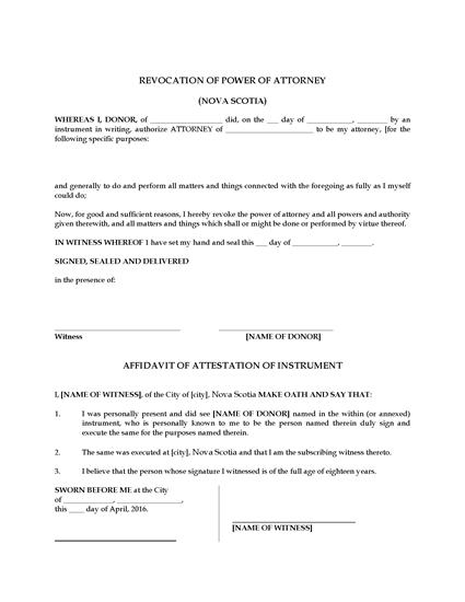 Picture of Nova Scotia Revocation of Power of Attorney