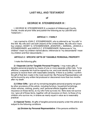 Picture of George Steinbrenner Last Will and Testament