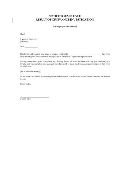 Picture of Notice to Employee of Grievance Investigation | UK
