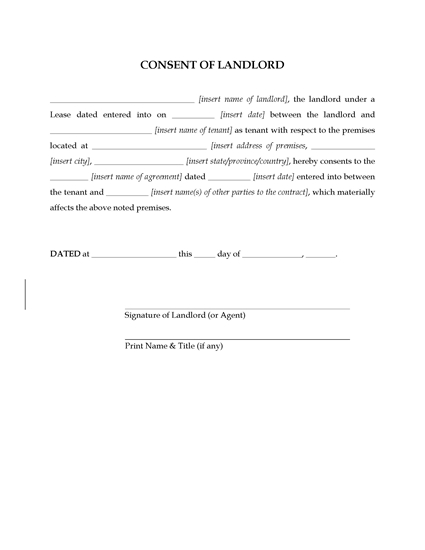 Picture of Consent of Landlord to Tenant Contract