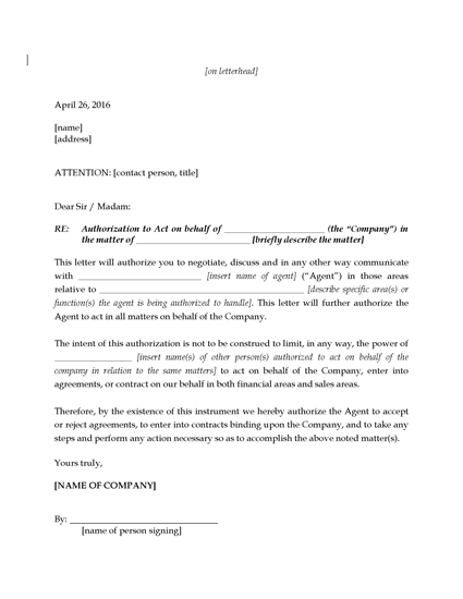 Picture of Letter Authorizing Agent to Negotiate