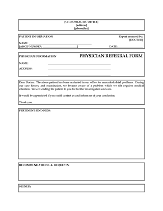 Picture of Referral Form from Chiropractor to Physician