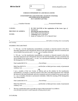 Picture of Alberta Foreign Ownership Declaration Form 1