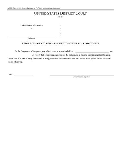 Picture of Report of Grand Jury's Failure to Concur (USA)