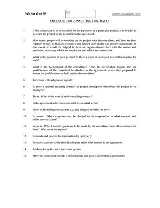 Picture of Consulting Agreement Checklist