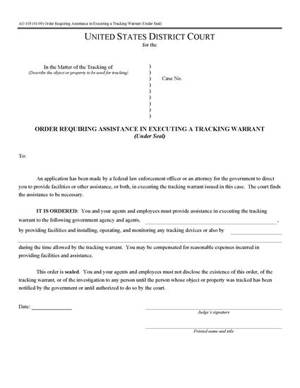 Picture of Order Requiring Assistance in Executing Tracking Warrant (USA)