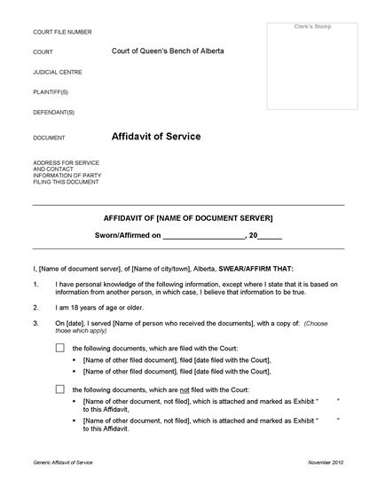 Picture of Alberta Affidavit of Service
