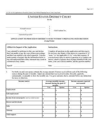 Picture of Application to Proceed Without Prepaying Fees or Costs-Long Form (USA)