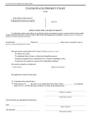Picture of Application for Search Warrant | USA