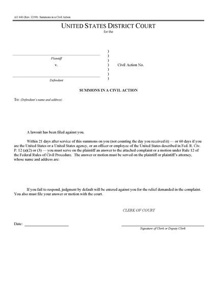 Picture of Summons in a Civil Action (USA)