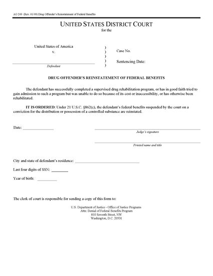 Picture of Drug Offender's Reinstatement of Federal Benefits (USA)