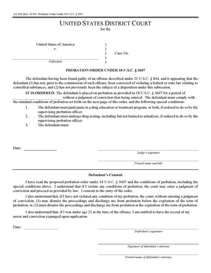 Picture of Probation Order Under 18 USC S. 3607 | USA