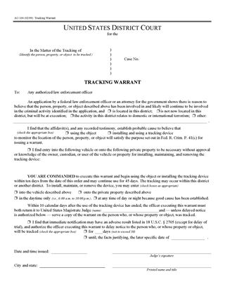 Picture of Tracking Warrant | USA