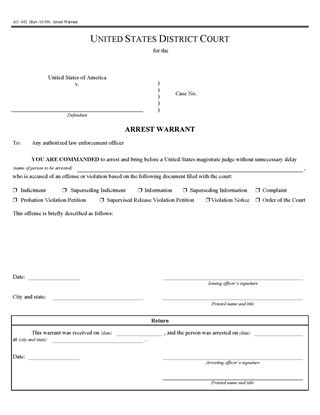 Picture of Arrest Warrant (USA)