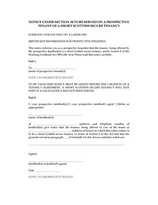 Picture of Notice to Prospective Tenant of Short Secure Tenancy | Scotland