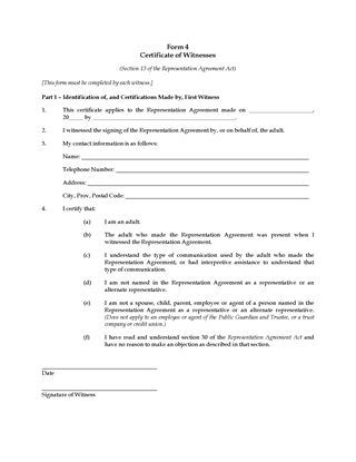 Picture of British Columbia Form 4 Certificate of Witnesses