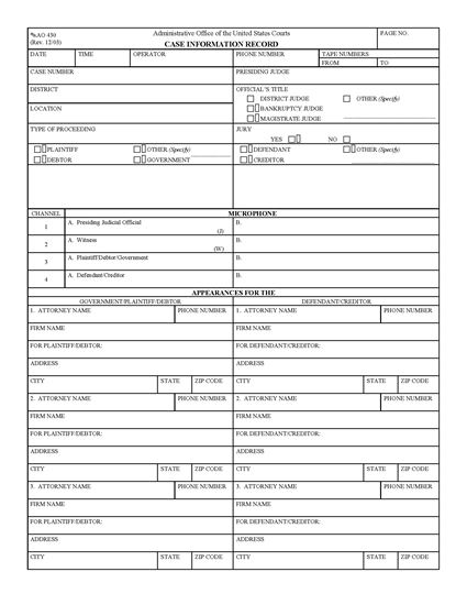 Picture of Court Case Information Record (USA)